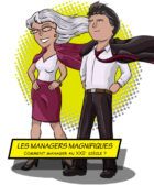 The Magnificent Managers comic style book cover illustration