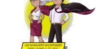 The Magnificent Managers comic style book cover illustration