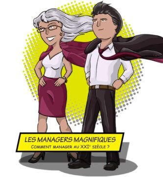 The Magnificent Managers comic style book cover illustration
