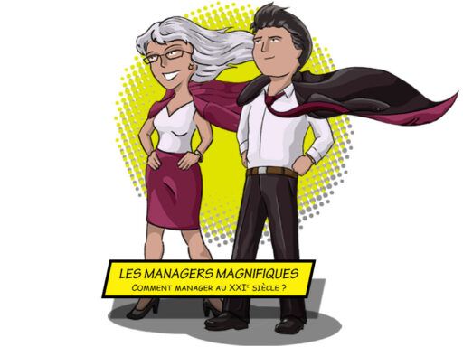 The Magnificent Managers comic style book cover illustration